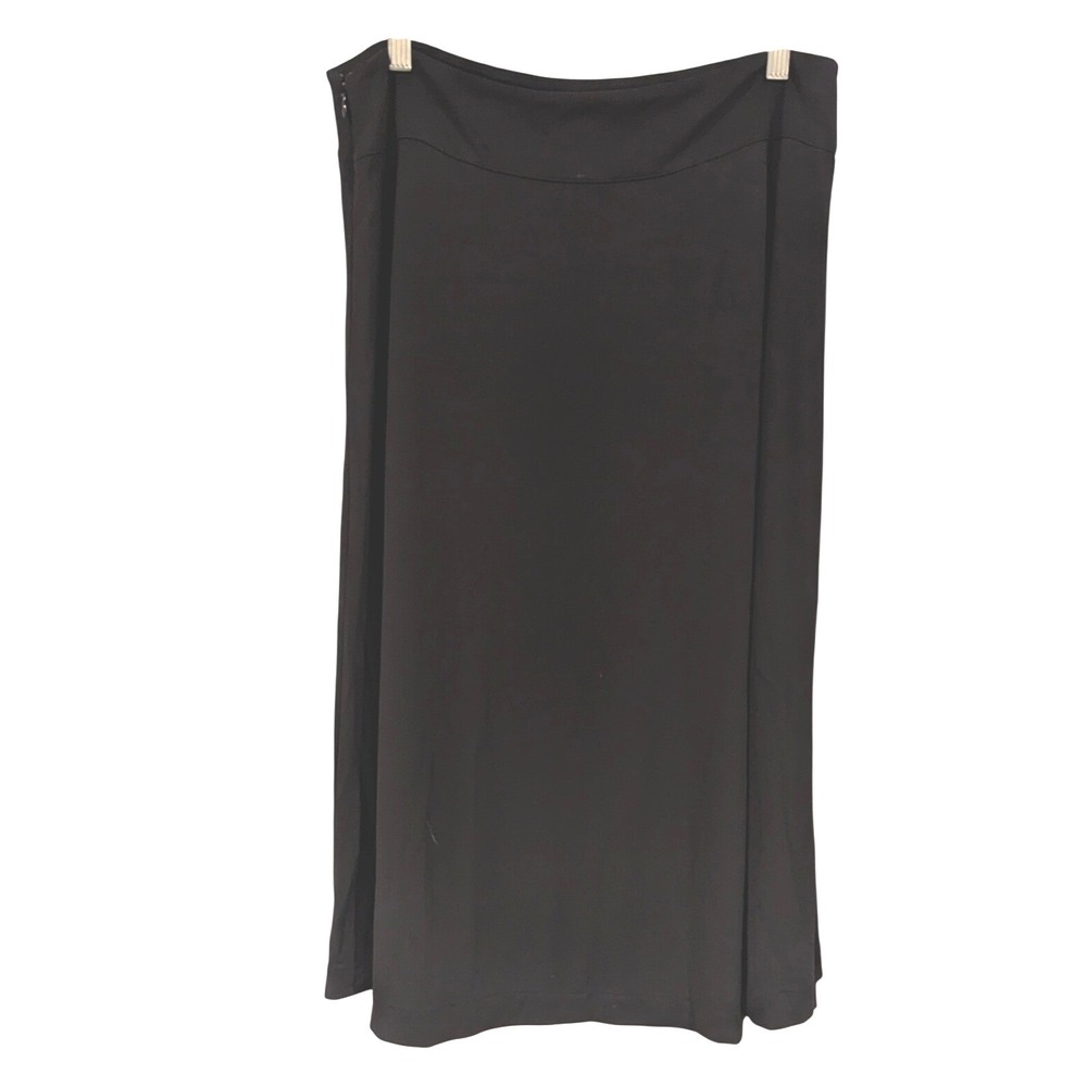 Talbots Black Midi Skirt Size‎ L Elastic Waist Pull On Rayon Blend Knee Length